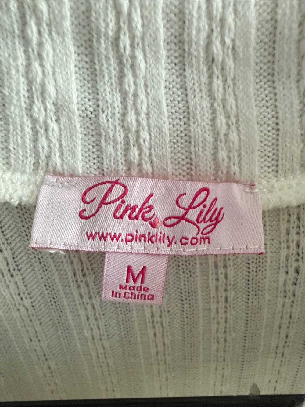 Pink Lily Dress - Off-White Ribbed Mock Neck Midi Dress - Picture 2 of 2